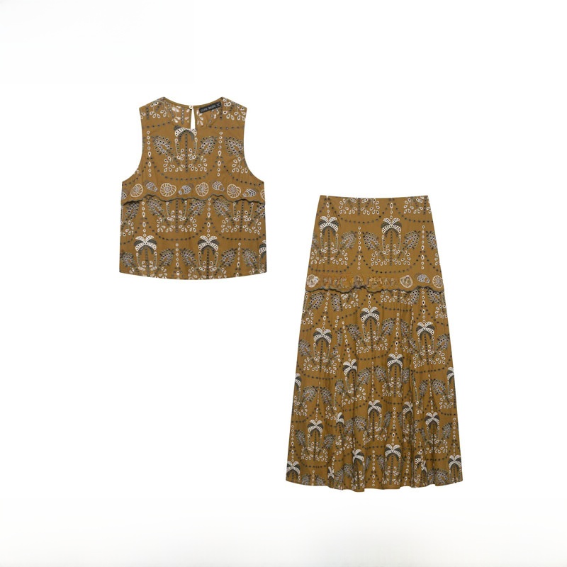 Midi Skirt Floral - 봄 여름 신상 여성 패션 세트