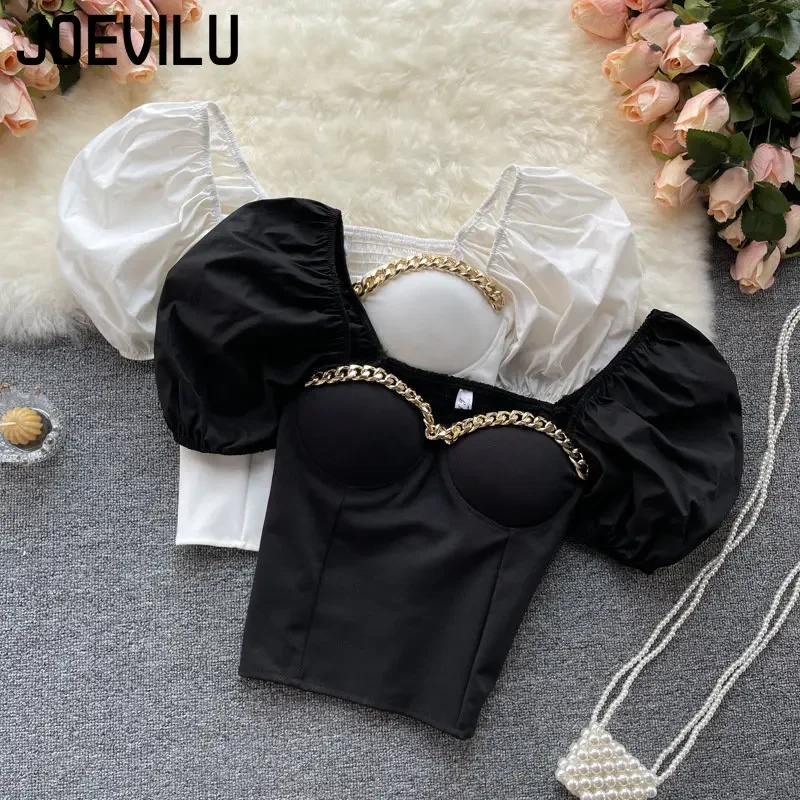 Blouse Off Shoulder - 배꼽 셔츠 세련된 체인 오프 어깨