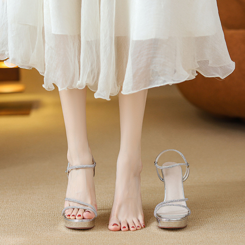 2026 여성용 실버 라인스톤 플랫폼 하이힐 샌들 스트 - Sandal Strappy Heeled 리뷰 및 가격
