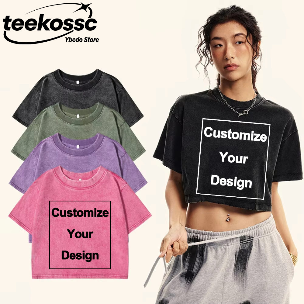 Y2k 커스텀 솔리드 워싱 티셔츠 코튼 여성 여름 O넥 - Crop Top Crochet 리뷰 및 가격
